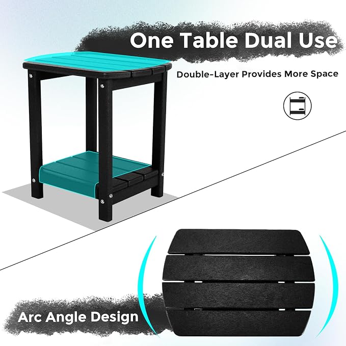Adirondack Square Outdoor Side Table, 2-Tier Storage Patio Side Table, HDPE End - Image 5