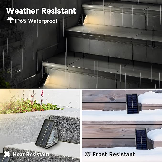 Solar Step Lights, 12 Pack Solar Stair Lights Outdoor Waterproof, Warm White/7 - Image 4