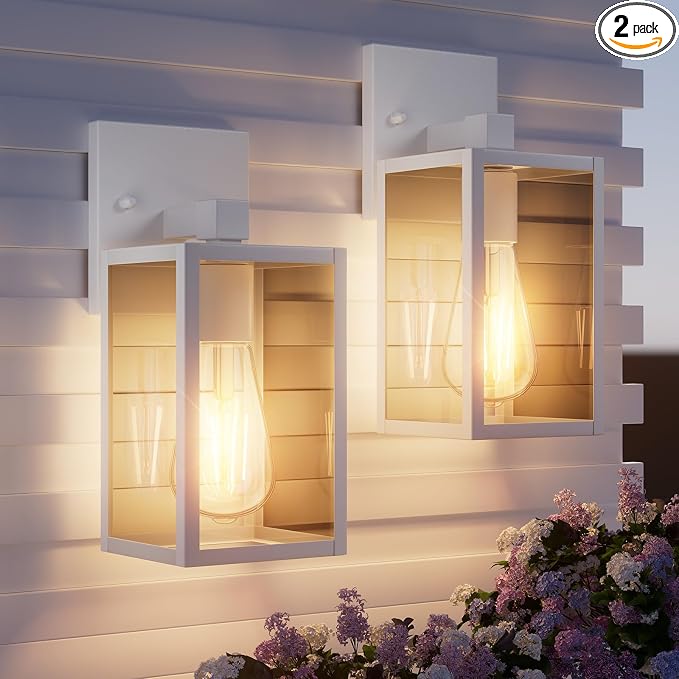 2 Pack White Exterior Lighting Fixtures Wall Mount, Outside Front Porch Lights by Unknown