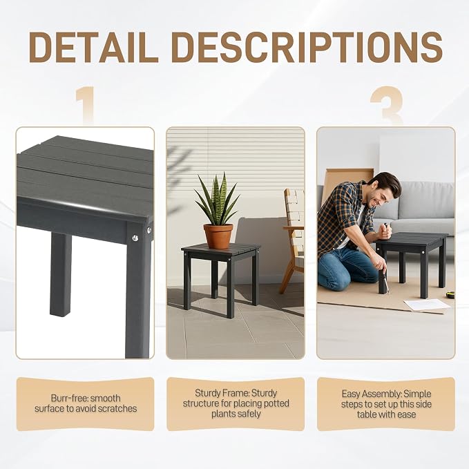 Outvita Adirondack Side Table, 18 Inch Square Outdoor End Table, HDPE Weather - Image 5