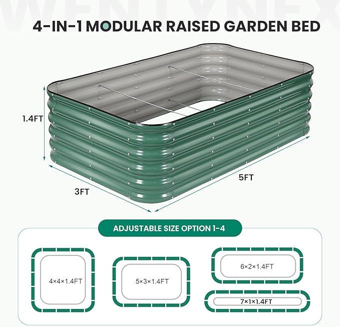 5×3×1.4FT Galvanized Raised Garden Bed Outdoor, Metal Raised Garden Bed Kit - Image 2