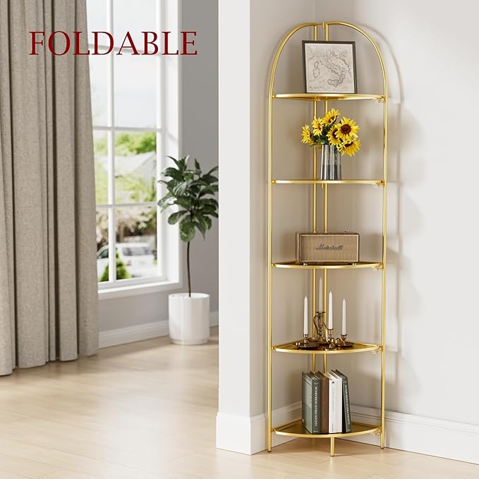 Crofy Foldable 5 Tier Corner Shelf, Metal Corner Plant Stand - Image 2