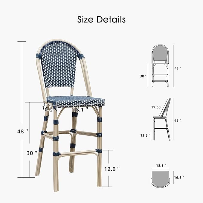PURPLE LEAF French Bar Stool Set of 4 White Print Finish Patio Bar Stools - Image 6