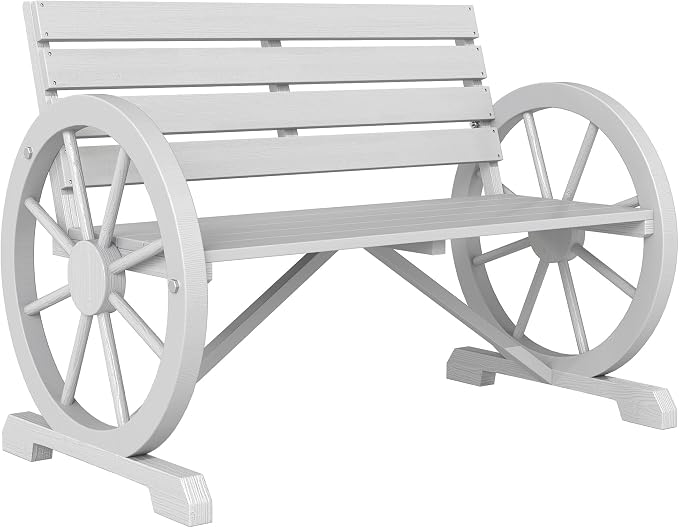 Outsunny 41" Wooden Wagon Wheel Bench, Rustic Outdoor Patio Weather Resistance by Outsunny