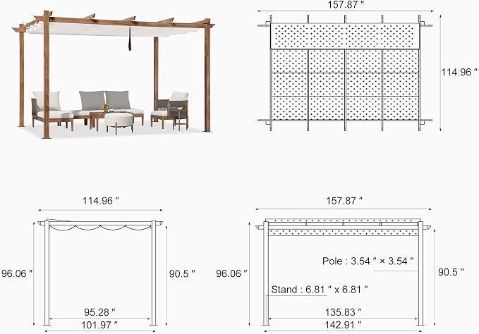 PURPLE LEAF 10' x 13' Outdoor Retractable Pergola - Image 9