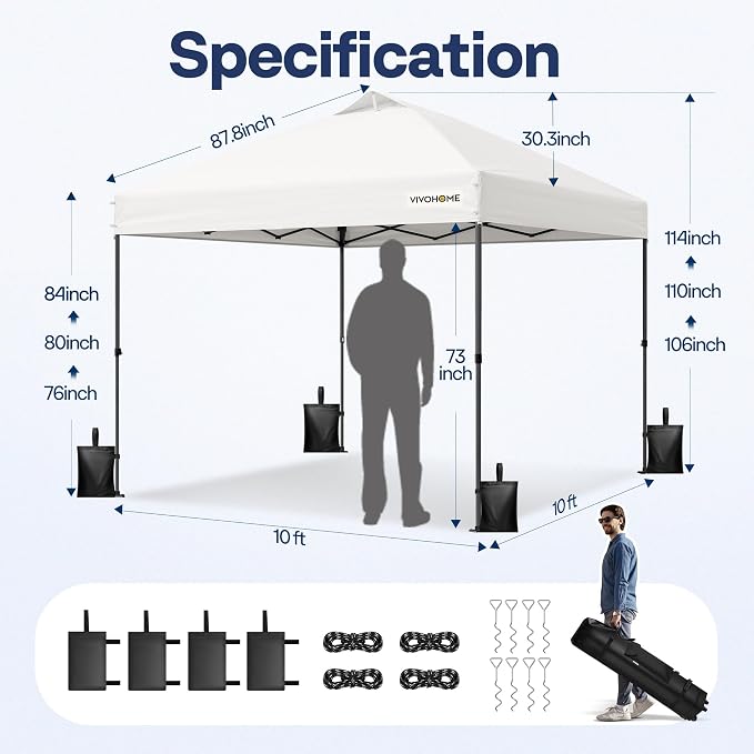 VIVOHOME 10x10ft Pop Up Canopy Tent One Push Setup Outdoor Portable Shelter - Image 7