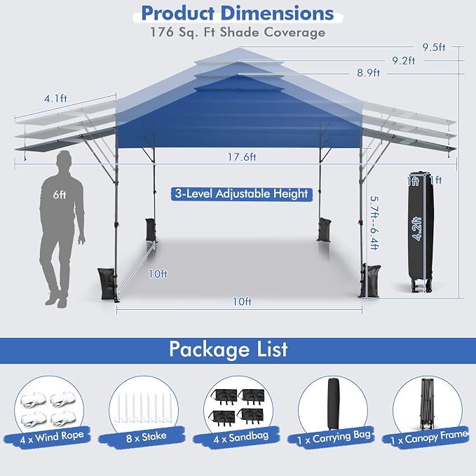 Tangkula 10x17.6 Ft Pop Up Canopy - Image 7