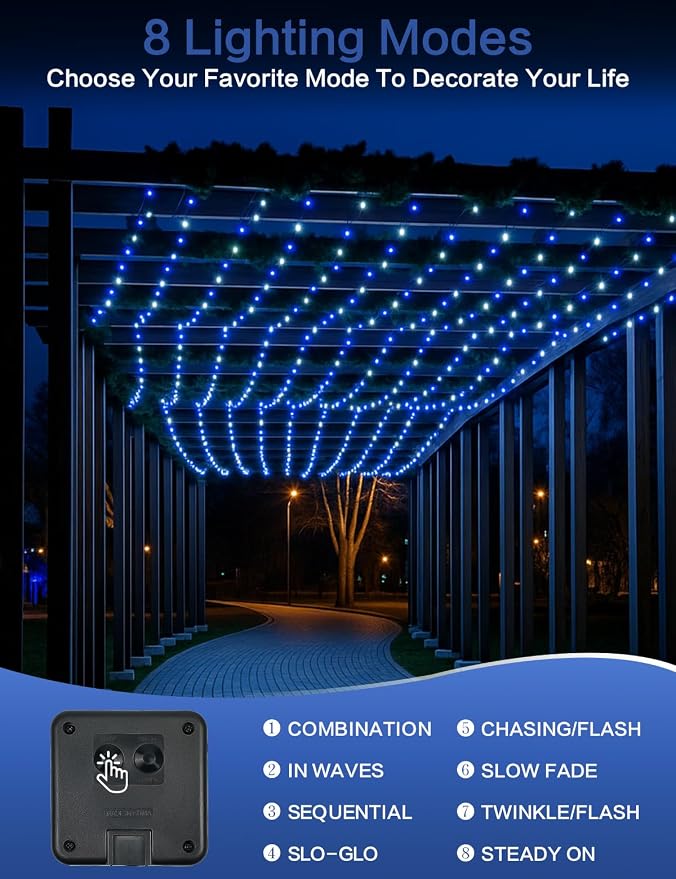 2 Pack Blue and White Solar String Lights Outdoor, 80FT 200 LED Waterproof - Image 5