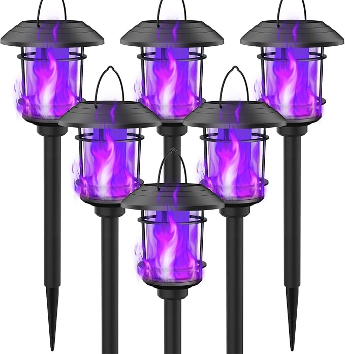 Dynaming 6 Pack Solar Flame Torch Lights Outdoor, Dual Use Flickering Purple by Dynaming