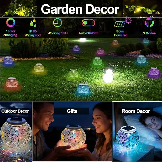 Aukora Color Changing Solar Powered Glass Ball Garden Lights, Table Lamps - Image 5