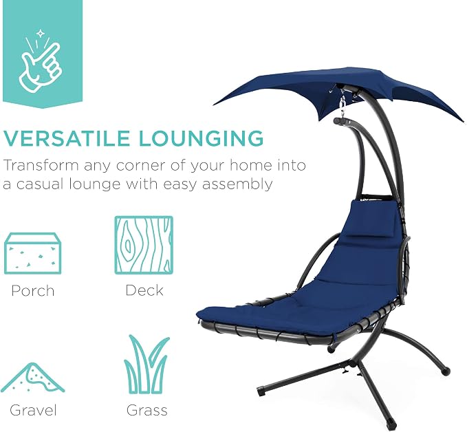 Best Choice Products Outdoor Hanging Curved Steel Chaise Lounge Chair Swing - Image 6