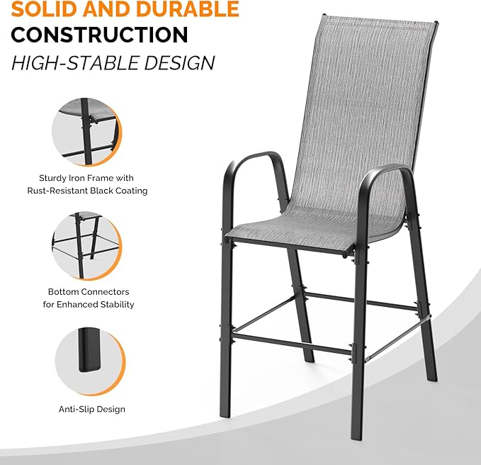 VINGLI Set of 4 Stackable Outdoor Bar Stools – Sling Chairs - Image 4