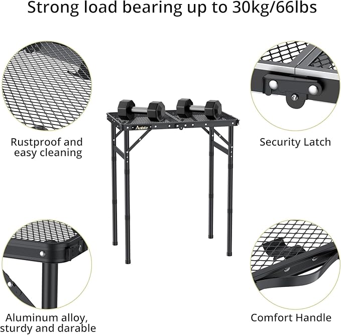 Anbte Folding Grill Table, Aluminum Camping Table Adjustable Height Max 27.5" - Image 5