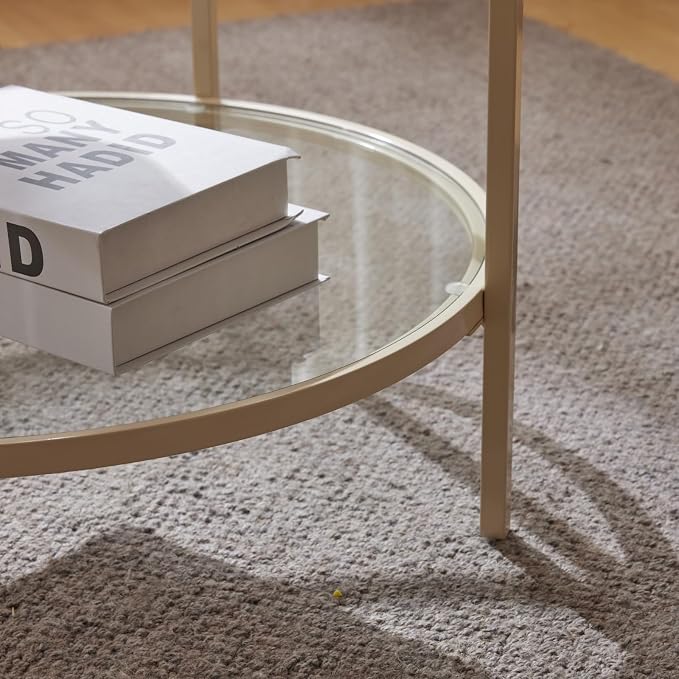 VINGLI Glass Coffee Table, 25.6" Round Coffee Table, Transparent Glass Coffee - Image 6
