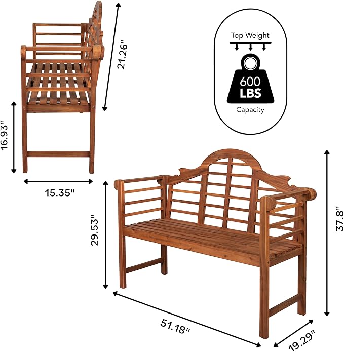 JONATHAN Y BNH103A Lutyens 51.2" 3-Seat Arched 600-Lbs Support Acacia Wood - Image 3