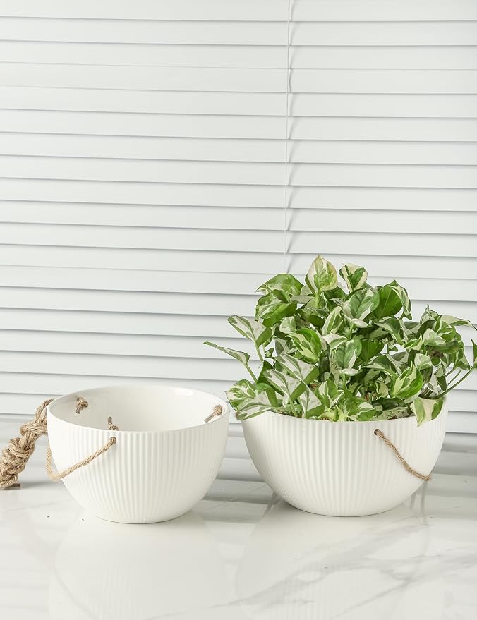 UBEE Ceramic Hanging Planters Indoor Outdoor, 7.5 Inch + 6.5 Inch Hanging - Image 7