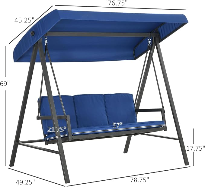 Outsunny 3-Seat Outdoor Porch Swing - Image 7