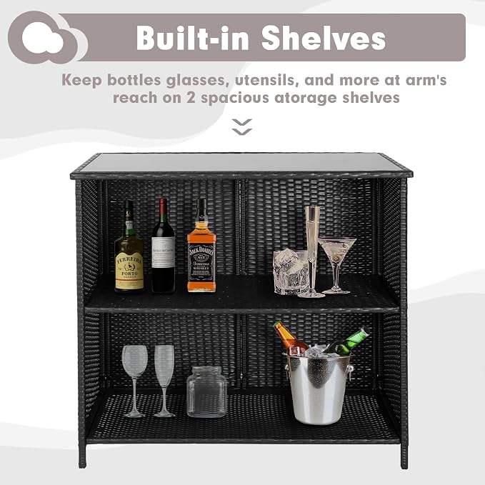 Crownland 3-Piece Wicker Outdoor Furniture Bar Set, 2 Stools and 1 Glass Top - Image 4