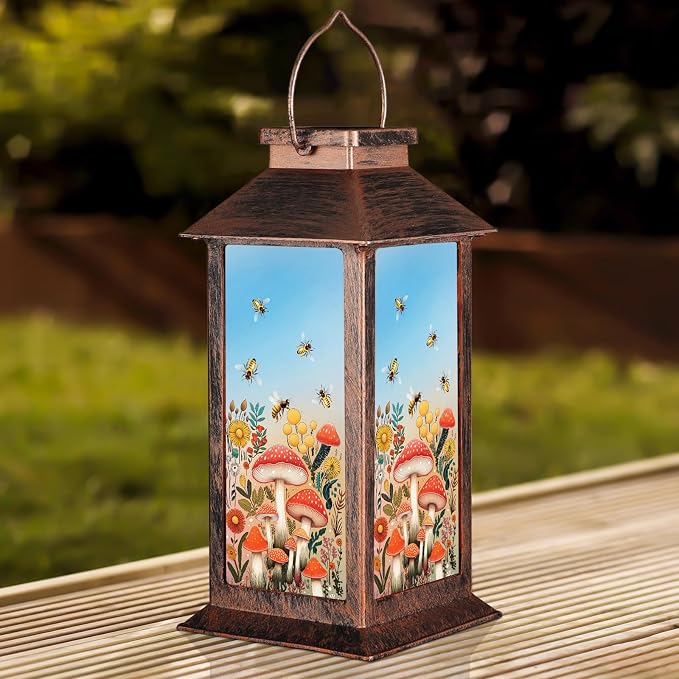Outdoor Hanging Solar Lantern Waterproof Outside Bees Mushrooms Pattern - Image 6