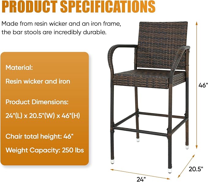 Nova Microdermabrasion Set of 4 Wicker Barstools Indoor Outdoor Patio Furniture - Image 3