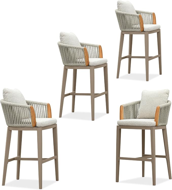 PURPLE LEAF Outdoor Bar Height Stools Set of 4, Modern Patio Bar Stool by PURPLELEAF