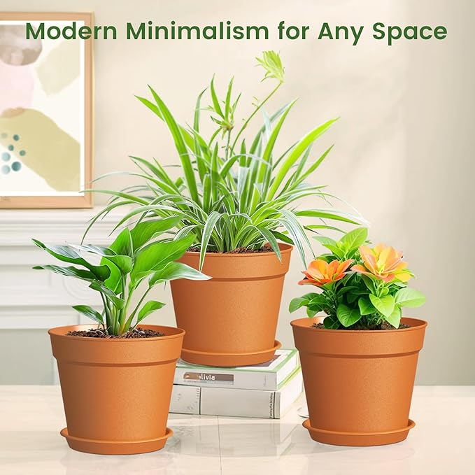 20 Pack 6 Inch Plant Pots with Drainage and Saucers, Plastic Flower Pots - Image 6