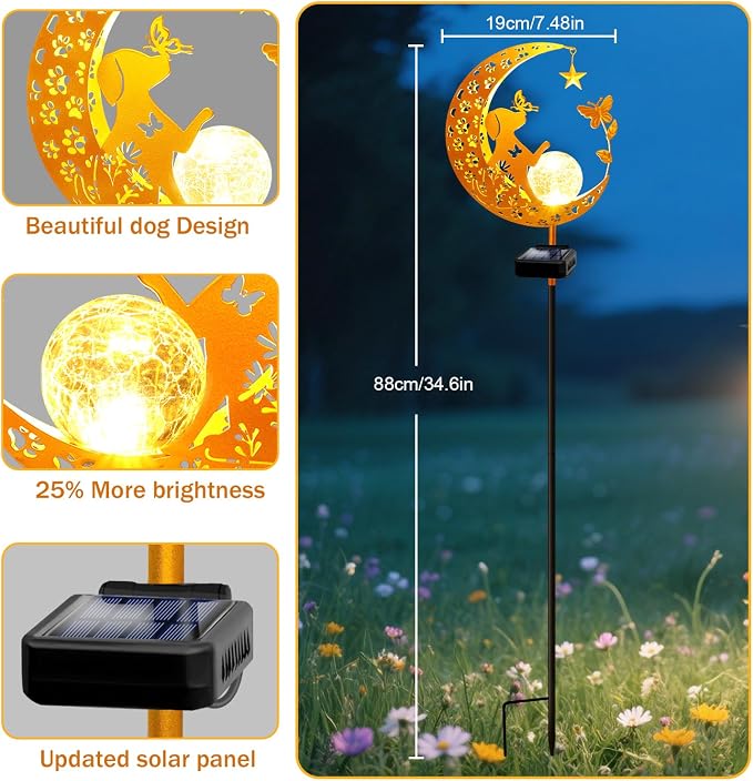 YJFWAL Garden Solar Dog Lights Pathway Stake Lights Glass Globe - Image 5