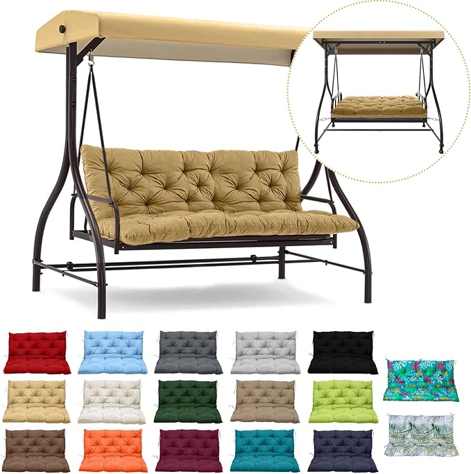 Waterproof Porch Swing Cushion Replacement, Thick 4" 2–3 Seat Outdoor Swing by RUFXIEZW