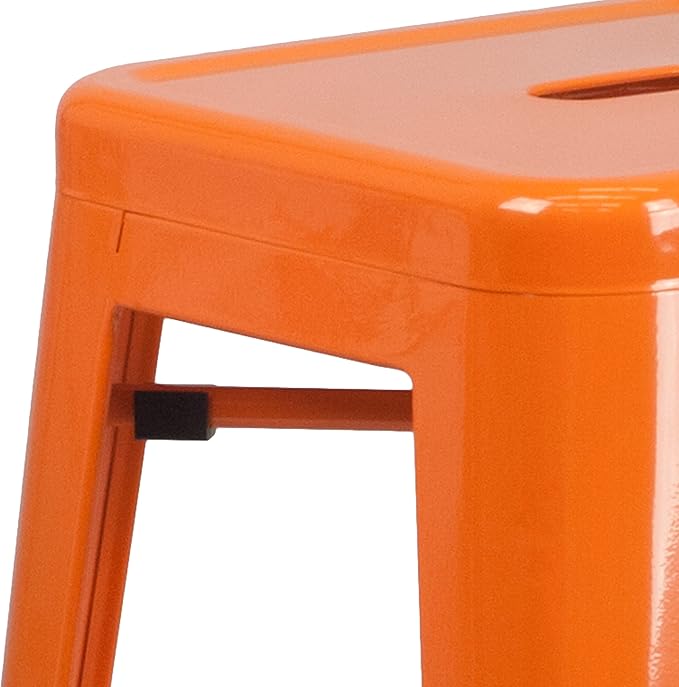 Flash Furniture Lily 4 Pack Commercial Grade 30" High Backless Orange Metal - Image 9