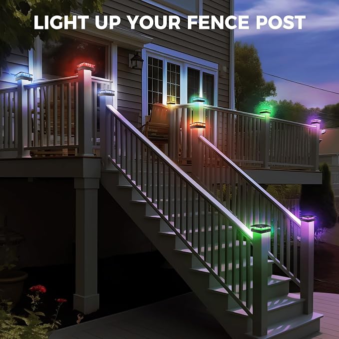 Peasur 4x4 Solar Post Cap Lights Outdoor RGB Color Changing, 4 Pack LED Post - Image 7