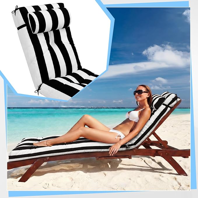 Wenqik Set of 2 Outdoor Chaise Lounge Cushions 76 x 22 x 6 Inch Waterproof - Image 4