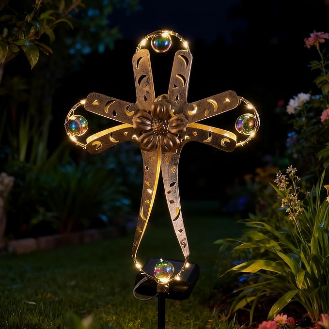 Kaixoxin Solar Power Cross Stake Warm White Color Florals Solar Lights Garden by KAIXOXIN
