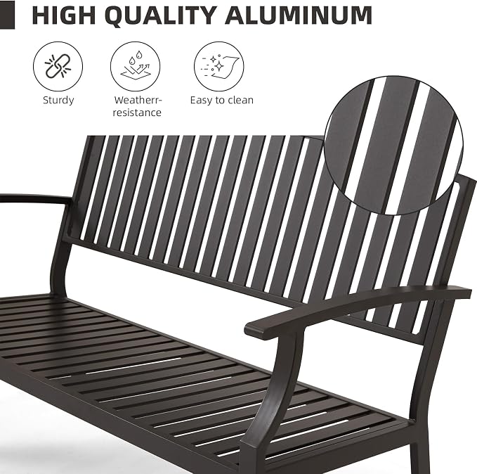 52" Outdoor Bench Weatherproof, Rust-Resistant Aluminum Metal Patio Garden Bench - Image 4