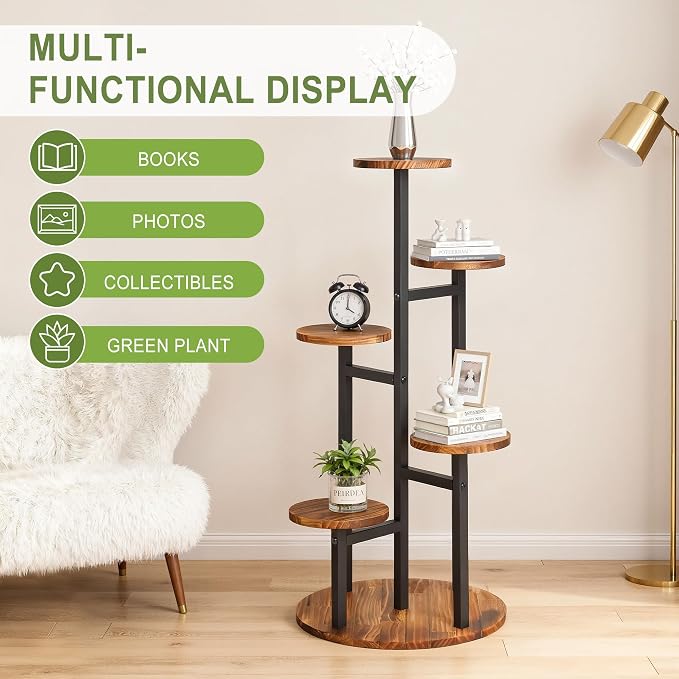 VECELO 5 Tier Plant Stand Indoor Outdoor, Tall Metal Wood Flower Shelf - Image 5