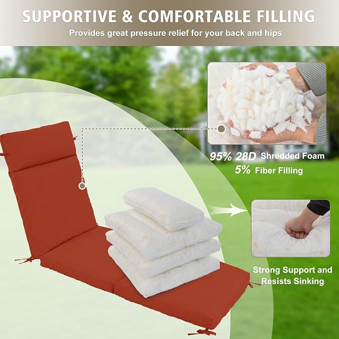 Chaise Lounge Cushion 72x21x3 Inch ?Set of 2 Outdoor Lounge Chair Cushions - Image 5