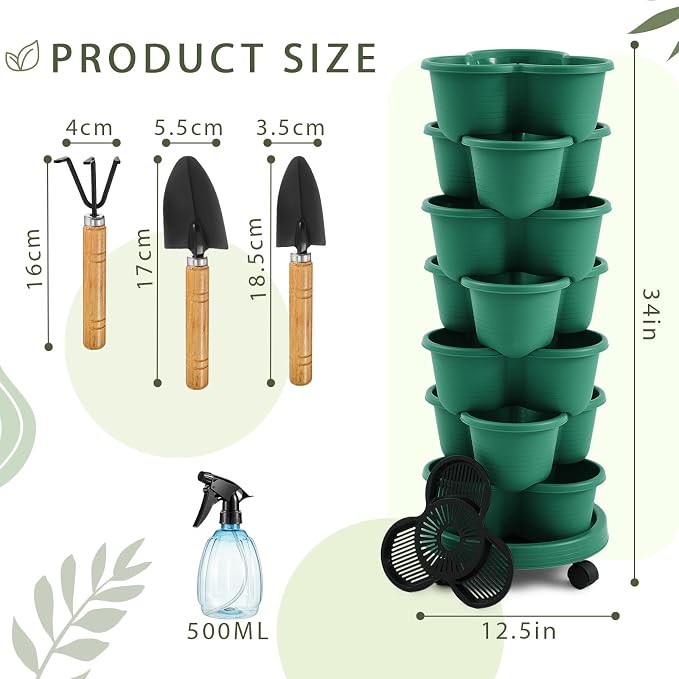 Umigy 2 Set Dark Green 7 Tier Stackable Vertical Planters - Image 2