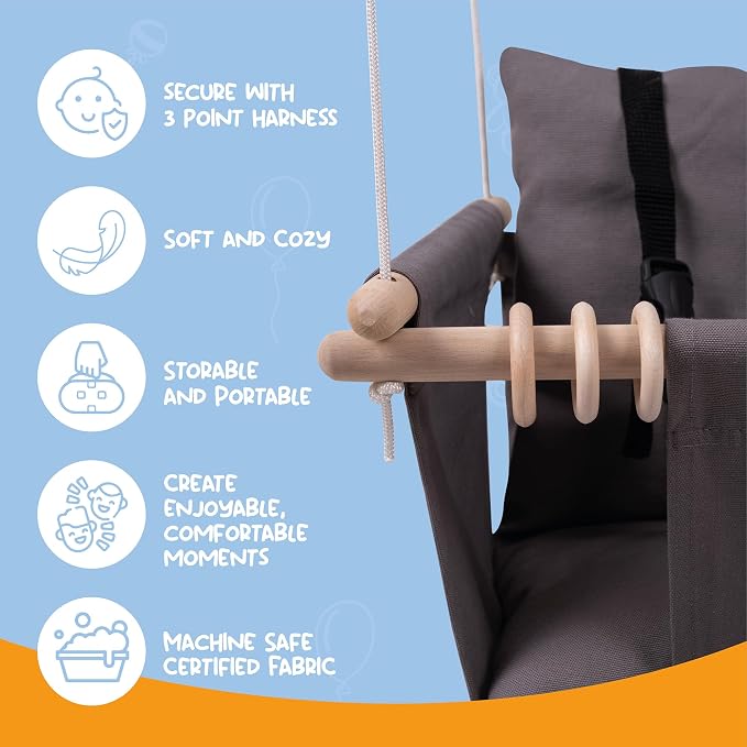 Indoor Outdoor Baby Swing with 3-Point Harness and Hardware - Image 6