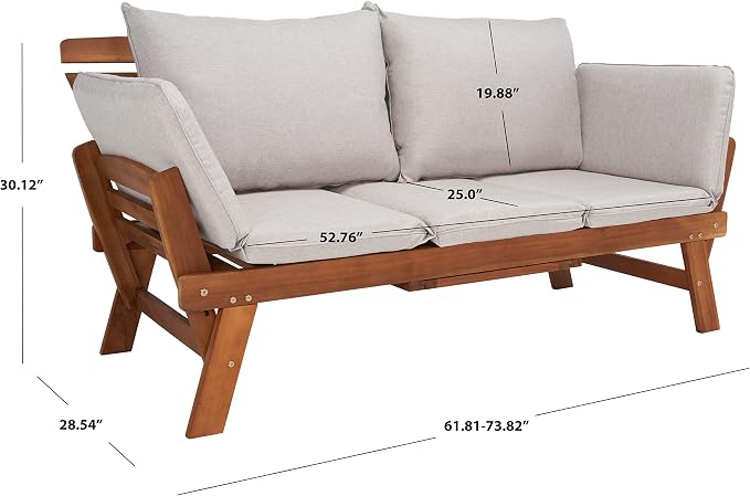 SAFAVIEH Outdoor Collection Emely Natural Acacia Wood/Grey Expandable Loveseat - Image 18