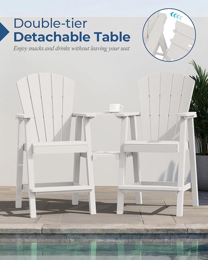 Ciokea Tall Adirondack Chairs Set of 4, HDPE Outdoor Adirondack Bar Stools - Image 3