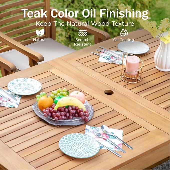 PHI VILLA Outdoor Acacia Wood Dining Table - Image 7