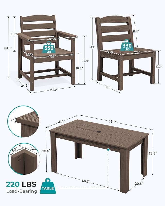 SERWALL Outdoor Dining Sets for 6, HDPE Dining Sets - Image 3
