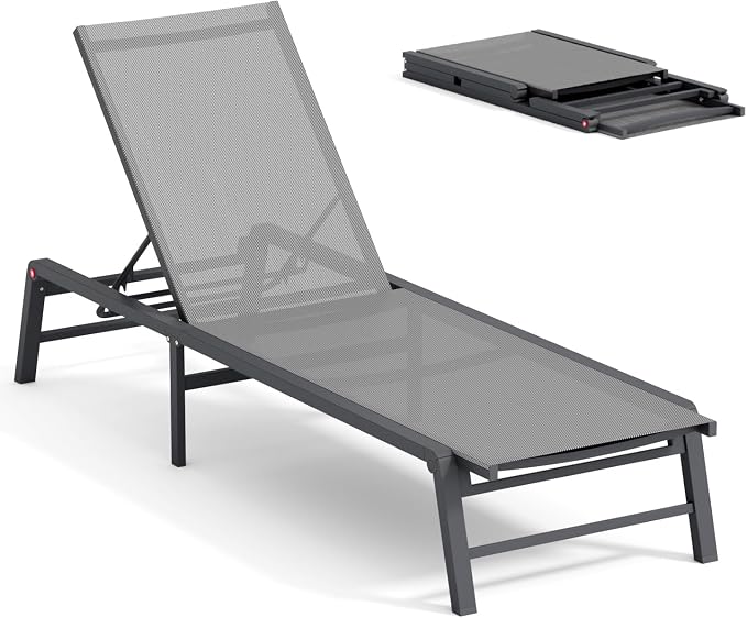 Aluminum Chaise Lounge Chair Outdoor, Foldable Patio Lounge Chair Assemble-Free by Unknown
