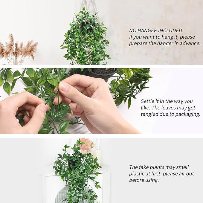 Whonline 3 Pack Artificial Hanging Plants Fake Plants - Image 3