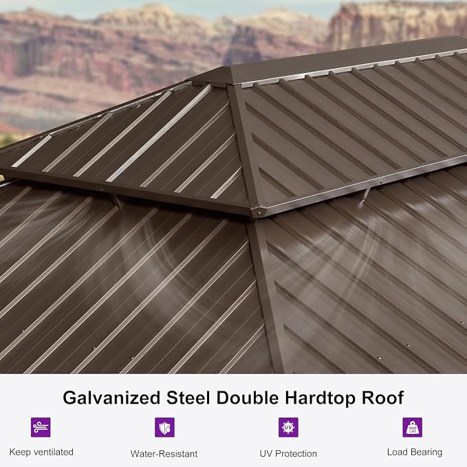 PURPLE LEAF 14' X 20' Hardtop Gazebo Patio Wide Aluminum Frame Metal Double Roof - Image 7