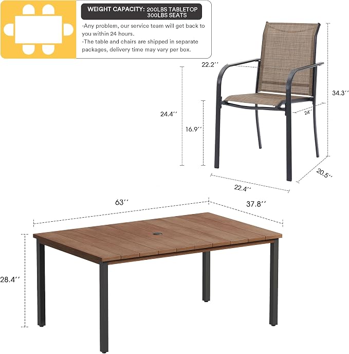 VICLLAX Patio Dining Set for 6, Outdoor Furniture Set Includes 63" Rectangle - Image 7