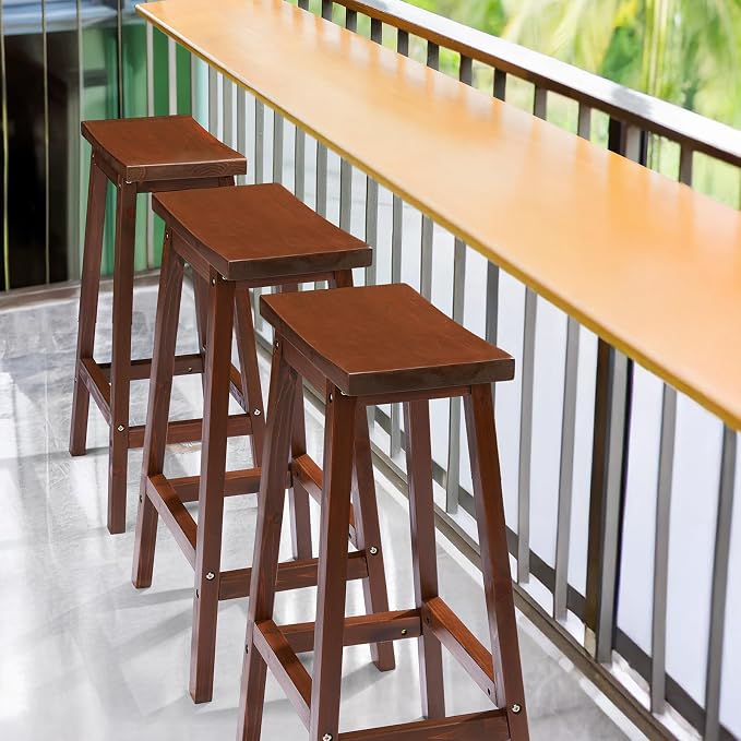 VINGLI Outdoor Bar Stools Set of 2, Solid Cedar Wood Barstools - Image 6
