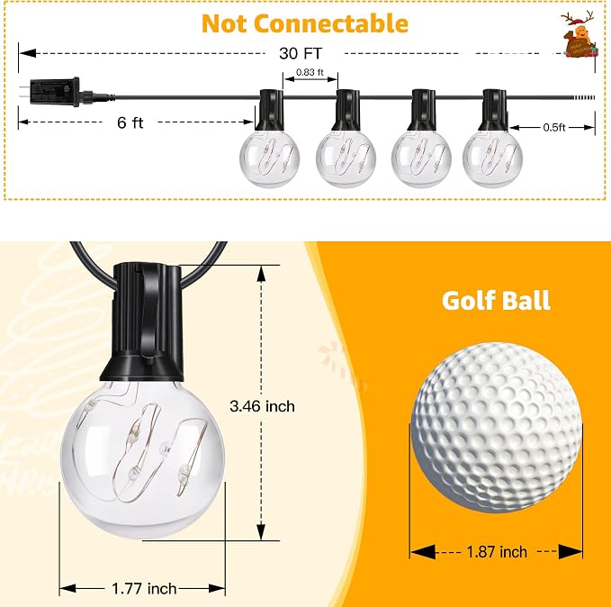 Ollny Christmas Lights 30FT 30Bulbs, RGBW Color Changing Outdoor Light - Image 2