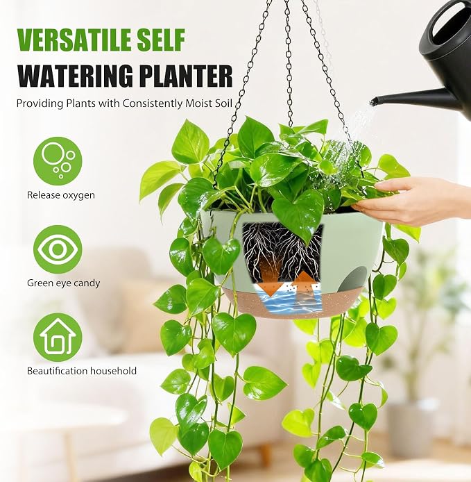 8 Inch Hanging Planters for Indoor Outdoor Plants, 4 Pack Green Brown Plastic - Image 2