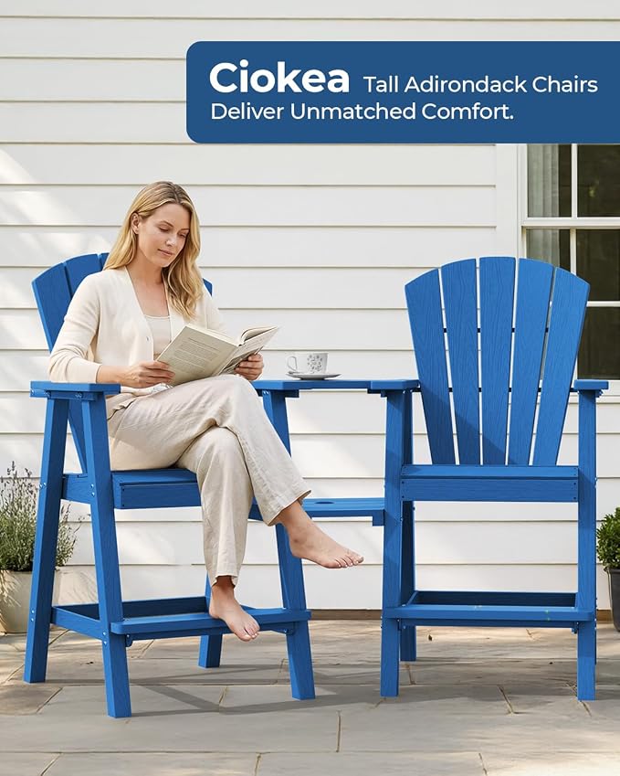 Ciokea Tall Adirondack Chairs Set of 2, HDPE Outdoor High Back Adirondack Chair - Image 3