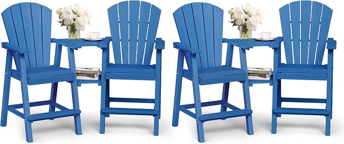 Ciokea Tall Adirondack Chairs Set of 4, HDPE Outdoor Adirondack Bar Stools by CIOKEA